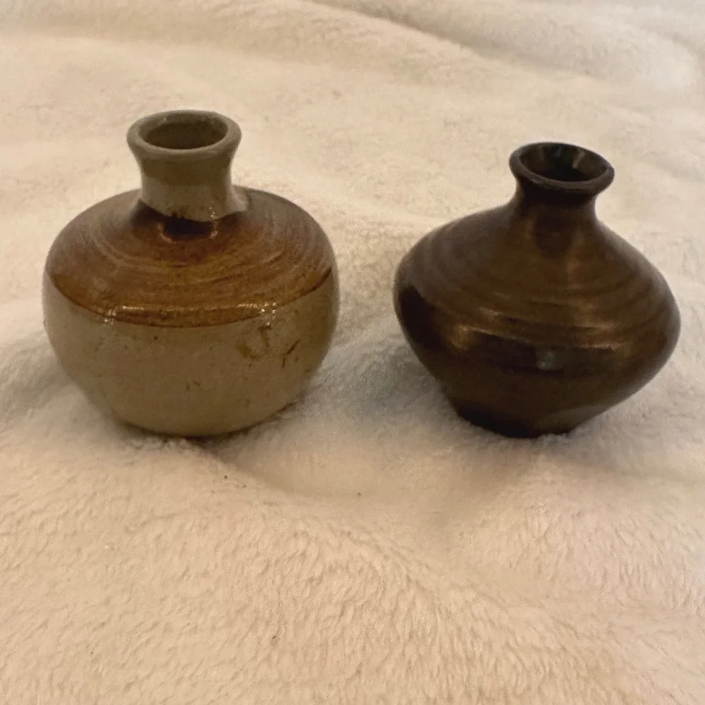 Vandor Import Bud Vase Set Small Brown Excellent Vintage Japan Pottery Retro MCM